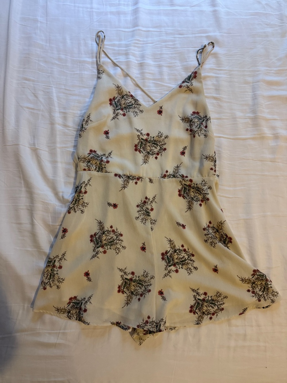 Cream Floral Spaghetti Strap Romper